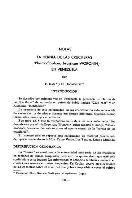 LA HERNIA DE LAS CRUCIFERAS (Plasmodiophora brassicae ...