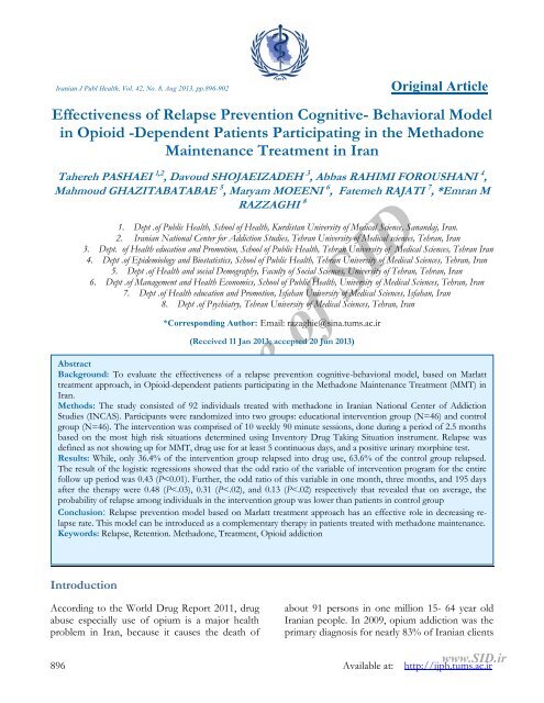 effectiveness of relapse prevention cognitive- behavioral model ... - Sid