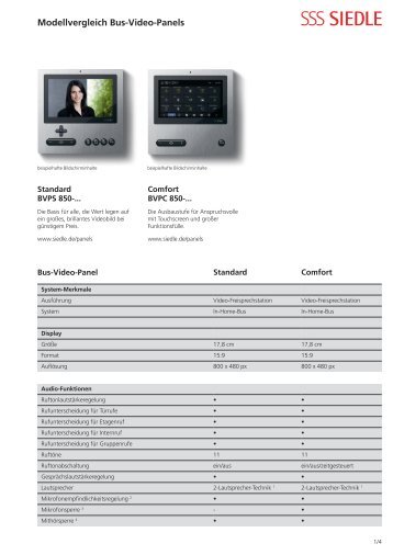 Modellvergleich Bus-Video-Panels - Siedle