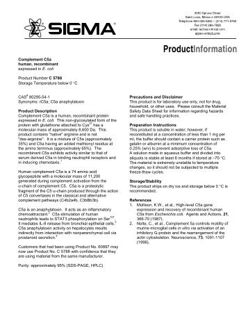 Complement C5a human (C5788) - Datasheet - Sigma-Aldrich