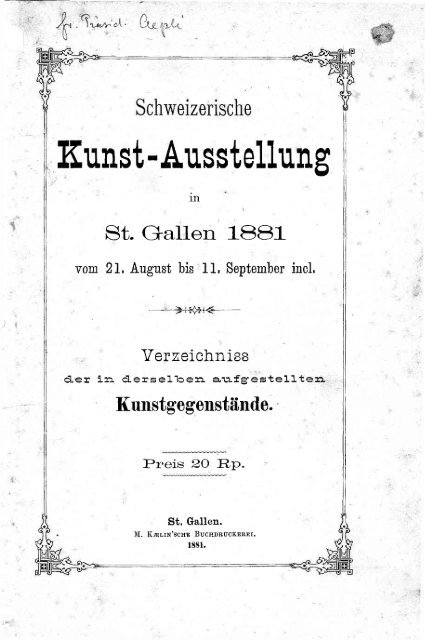 Schweizerische Kunst-Ausstellung in St. Gallen, 1881 - SIK-ISEA