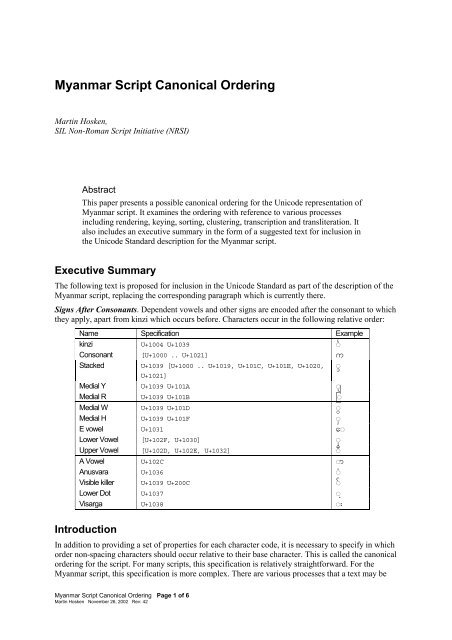 Myanmar Script Canonical Ordering - SIL International