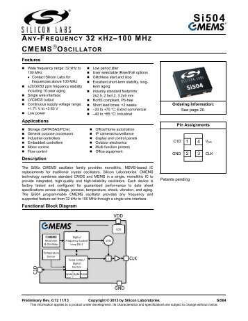 Si504 Any-Frequency 32 kHz – 100 MHz CMEMS ... - Silicon Labs