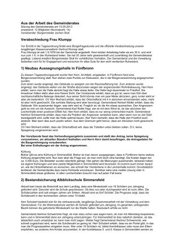 Protokoll der Gemeinderatssitzung vom 15.05.2013 - Simmersfeld