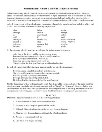 Adverb Clauses in Complex Sentences - Sinclair Community College