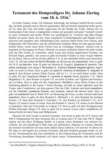 Testament des Dompredigers Dr. Johann Ziering vom 18. 6. 1516. 1