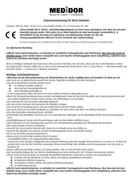 Gebrauchsanweisung für Weck Einkocher