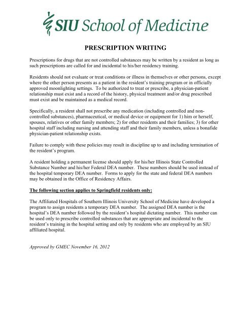 Prescription Writing Policy - SIU School of Medicine