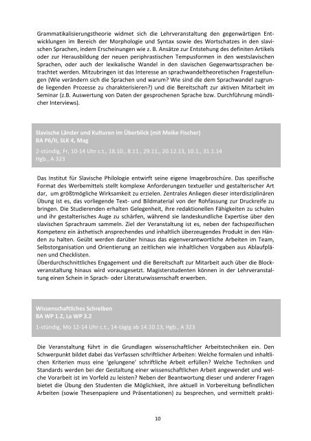 Lehrveranstaltungen im WS 2013/14 - Institut für Slavische Philologie