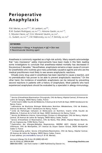 Perioperative Anaphylaxis