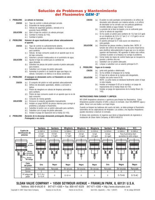 Guía de Mantenimiento: Gem 2 - Sloan Valve Company