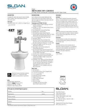 WETS 2020.1301-1.28-ES-S Specification - Sloan Valve Company