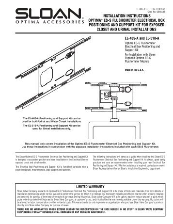 EL-485-A & EL-518-A Installation Instructions - Sloan Valve Company