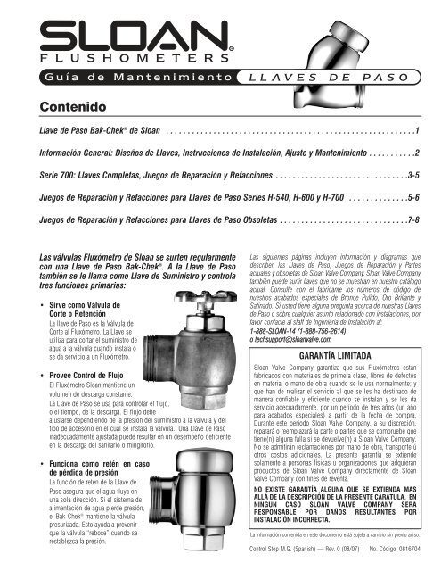 Guia de Mantenimiento: Llaves de Paso - Sloan Valve Company