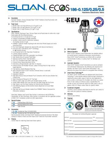 ECOS 186 HEU Specification - Sloan Valve Company