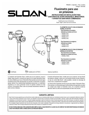 Instrucciones de Instalación del Fluxómetro Prison - Sloan Valve ...