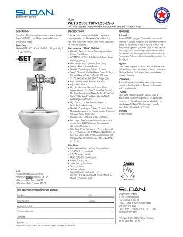 WETS 2000.1301-1.28-ES-S Specification - Sloan Valve Company