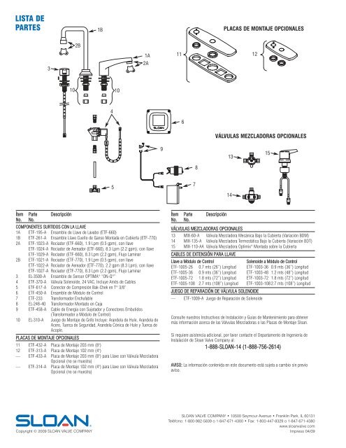 ETF-660 ETF-770 - Sloan Valve Company