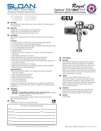 Royal 186 HEU HWS - Sloan Valve Company