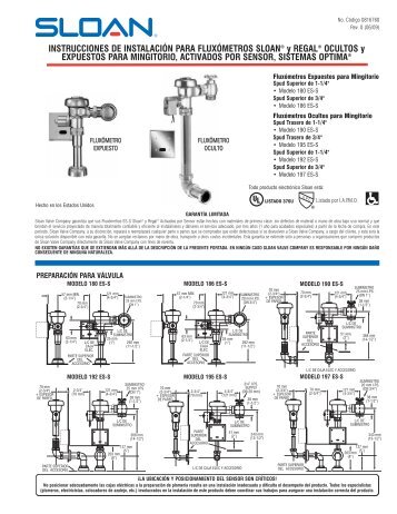 Instrucciones de Instalación: Fluxómetros Sloan y Regal Optima ...