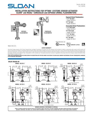 Sloan and Regal Optima Urinal Flushometer Installation Instruction