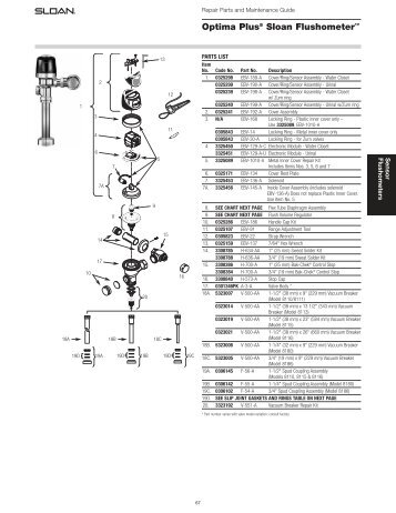 Optima Plus Flushometer Maintenance Guide - Sloan Valve Company