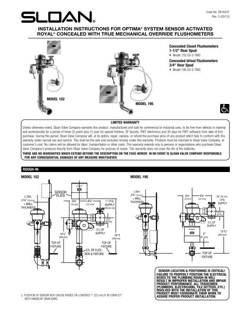 Royal® ES-S TMO | Installation Instructions - Sloan Valve Company