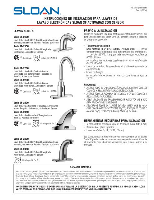 Instrucciones de Instalación: SF-2100/2150/2200/2250/2300/2350 ...