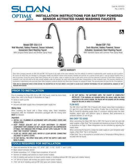 Installation Instructions - Sloan Valve Company