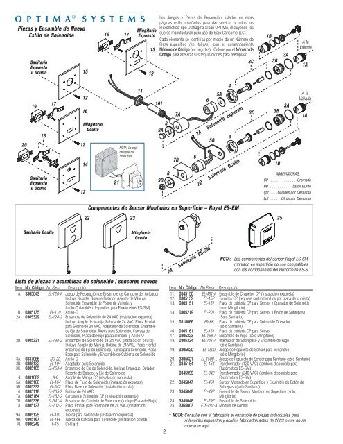 Guía de Mantenimiento: ES-S y WB ES-S - Sloan Valve Company