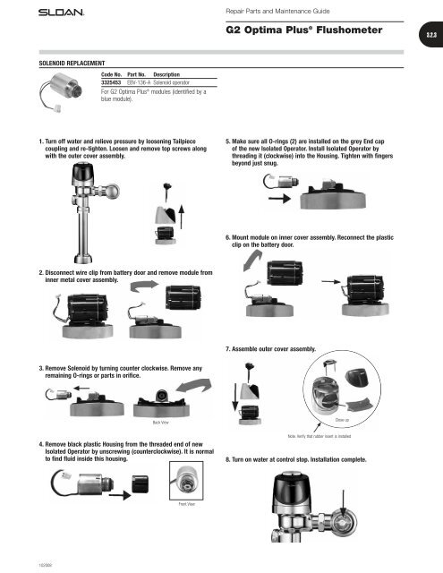 G2 Optima Plus® Flushometer - Sloan Valve Company