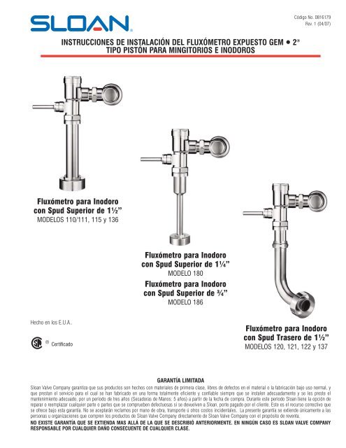 Fluxómetro inodoro - Sloan Valve Company