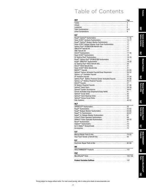 Fixtures | WEP | Price Book | Sloan - Sloan Valve Company