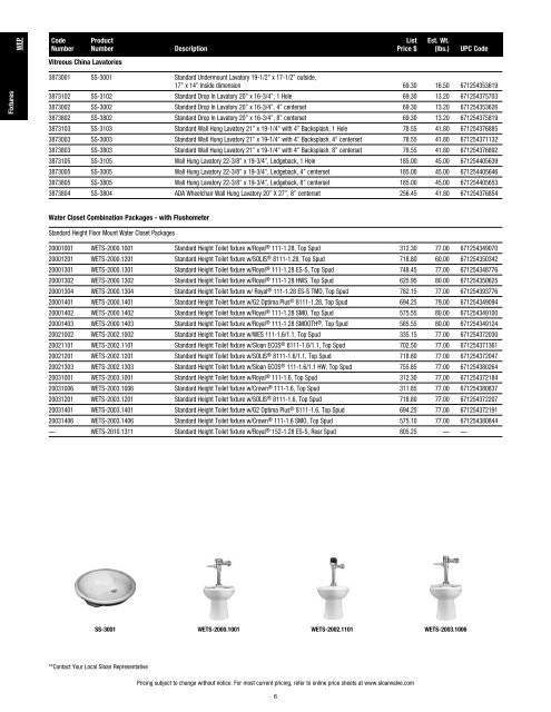 Fixtures | WEP | Price Book | Sloan - Sloan Valve Company