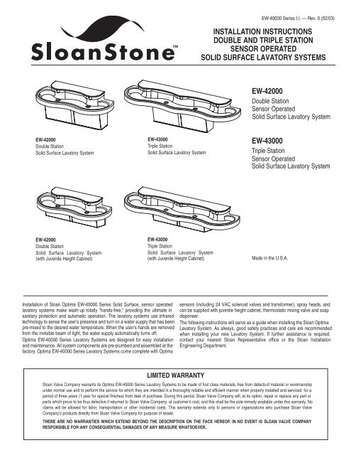 SloanStone EW-40000 Series - Sloan Valve Company