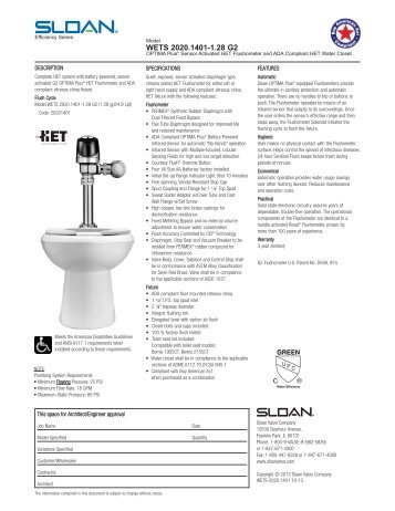 WETS 2020.1401-1.28 G2 Specification - Sloan Valve Company