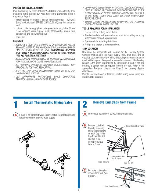 SloanStone EW-72000/73000 Installation Instructions - Sloan Valve ...