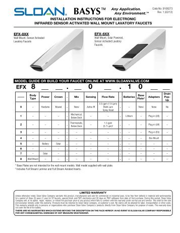 BASYS EFX-8XX Wall Faucet Series | Installation Instruction | Sloan