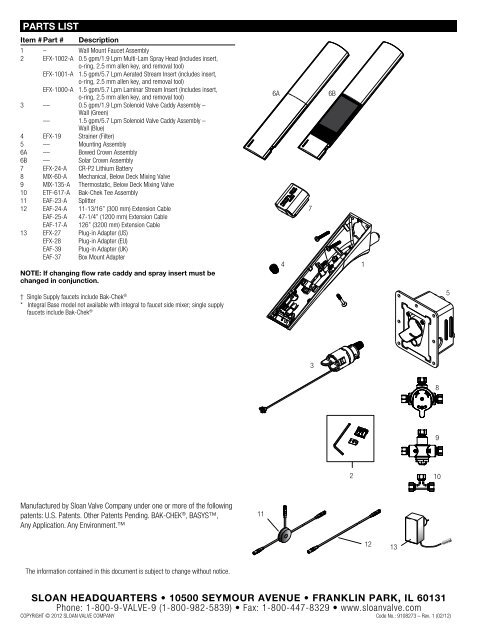 BASYS EFX-8XX Wall Faucet Series | Installation Instruction | Sloan