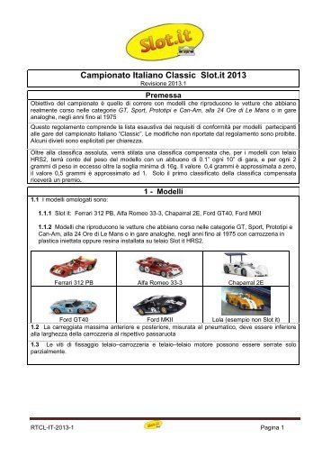 Regolamento 2013 CLASSIC - SLOT.IT