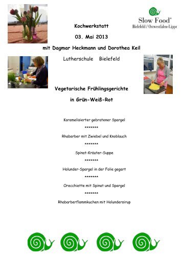 Kochwerkstatt 03. Mai 2013 mit Dagmar Heckmann und Dorothea ...