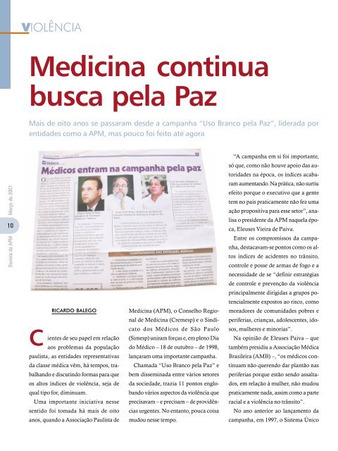 R evista da APM Março de 2007 - Associação Paulista de Medicina