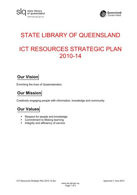 ICT Resources Strategic Plan 2010-14 - State Library of Queensland