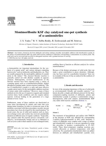 Montmorillonite KSF clay catalyzed one-pot synthesis of a ...