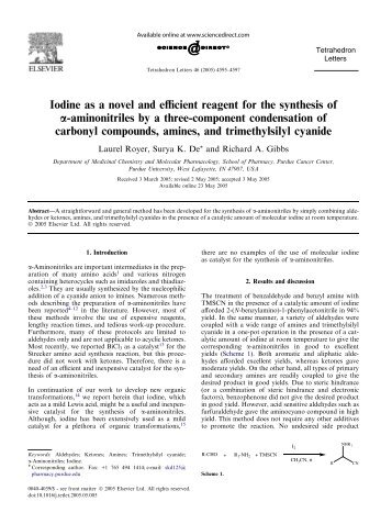 Iodine as a novel and efficient reagent for the synthesis of a ...