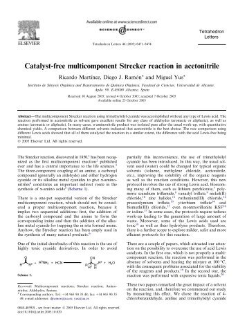 Catalyst-free multicomponent Strecker reaction in acetonitrile