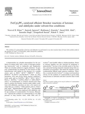 Fe(Cp)2PF6 catalyzed efficient Strecker reactions of ketones and ...