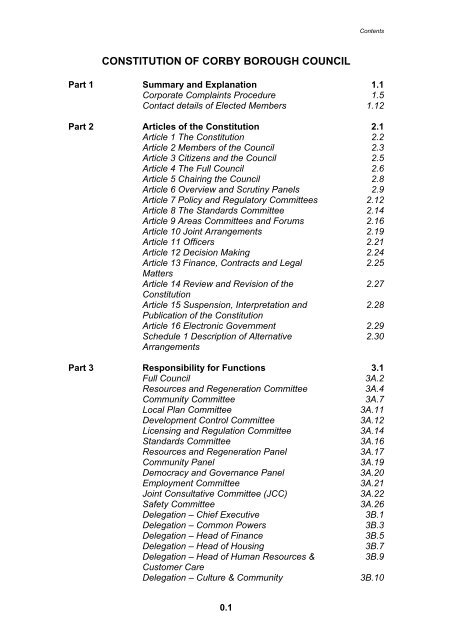 CONSTITUTION OF CORBY BOROUGH COUNCIL