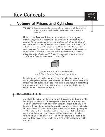 Volume of Prisms and Cylinders - Glencoe