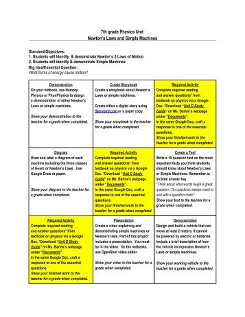 7th grade Physics Unit Newton's Laws and Simple Machines